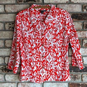 🪸 Mirror Mage Red & White Abstract Short Sleeve Jacket with Jewel Buttons XL